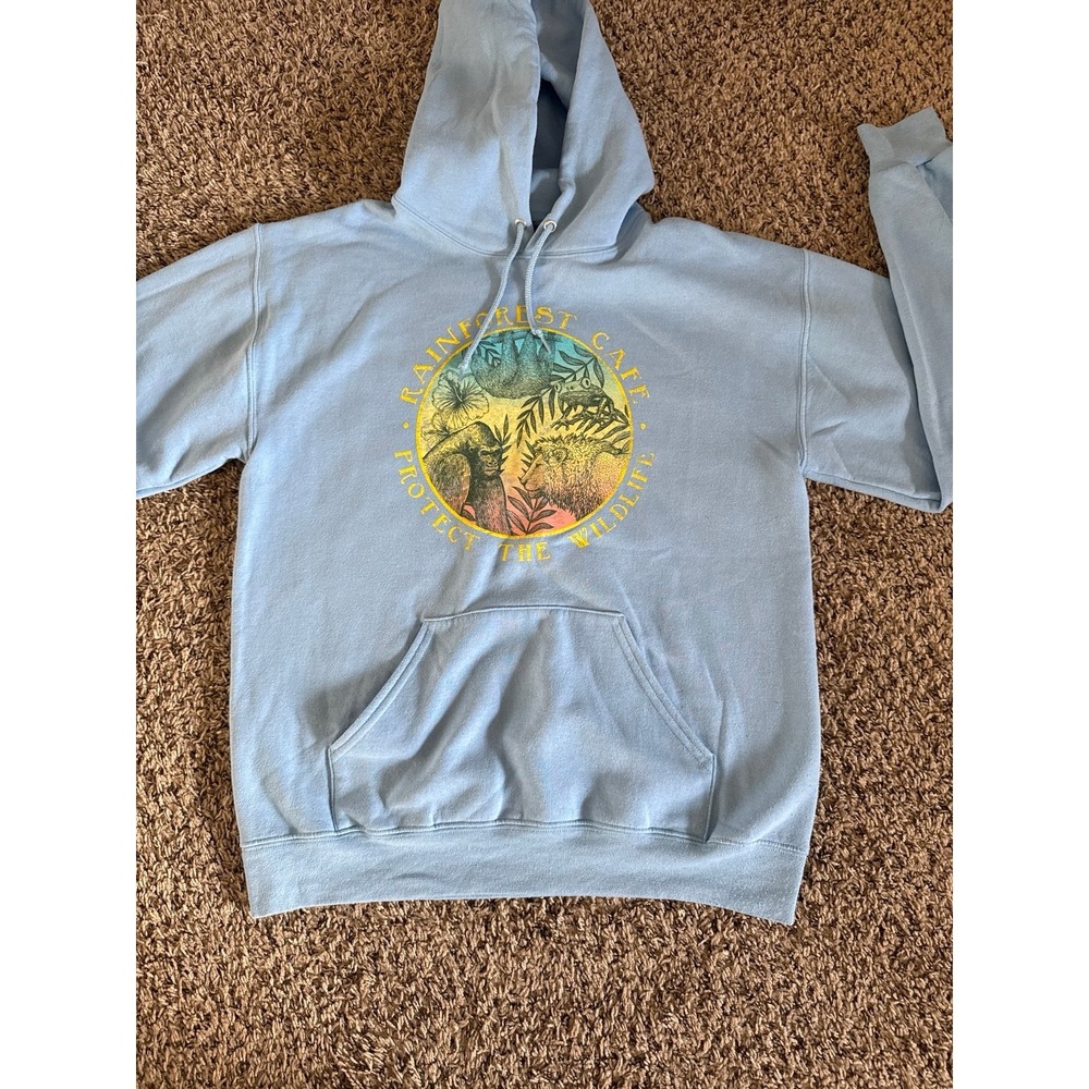 Rainforest Cafe Women's Light Blue "Protect the Wildlife" Hoodie Size Medium - Picture 2 of 10